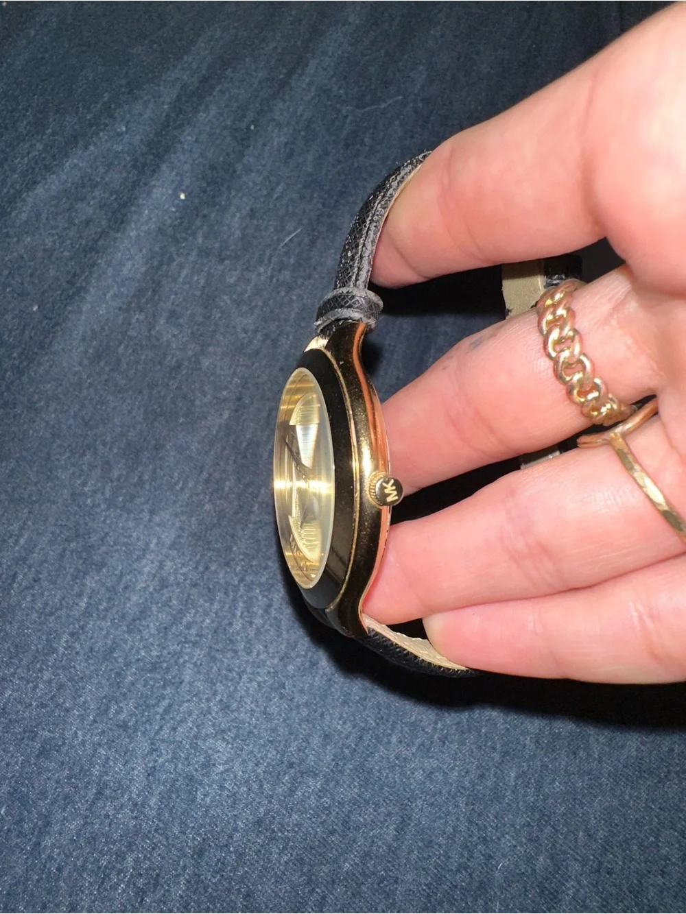 Michael Kors Slim Runway Gold Dial Leather Watch